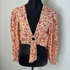 Bog Collective Medium Cropped Floral Tie-Front Blouse NWT